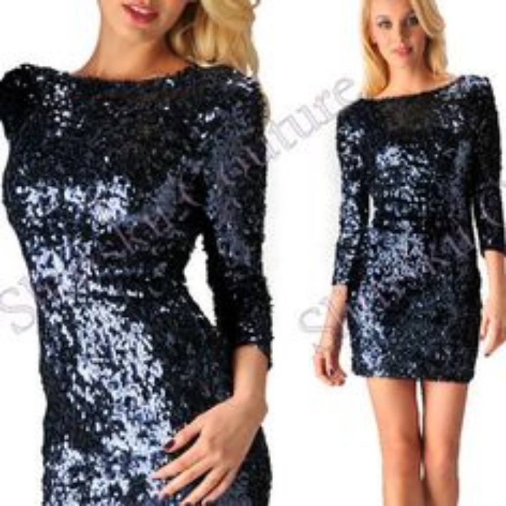NWT Navy Sequin Sleeved Minidress